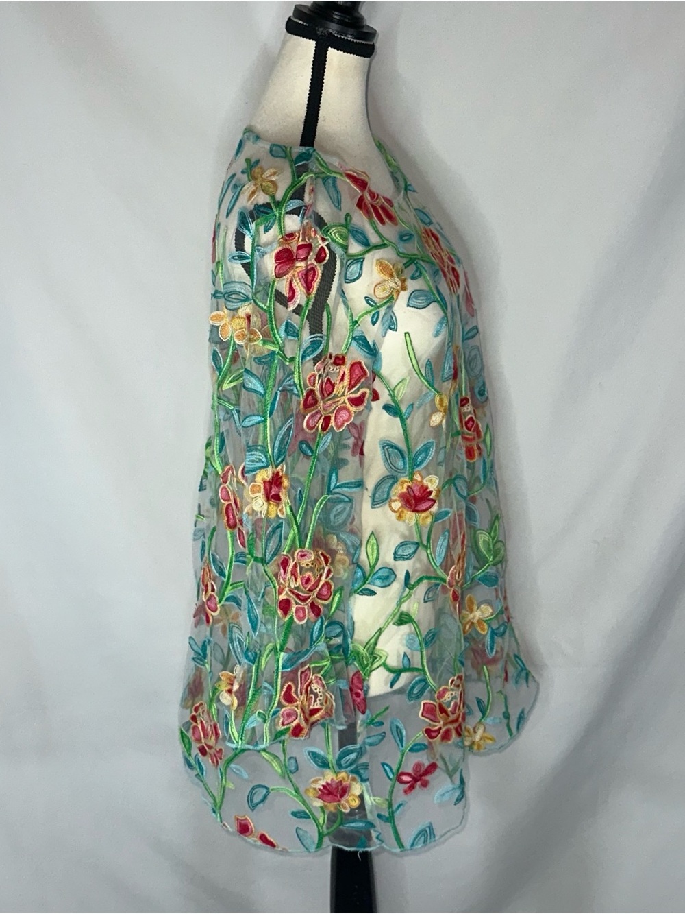 Sheer Floral Embroidered Tunic Oversized Boho Festival Medium Whimsy - Picture 3 of 9